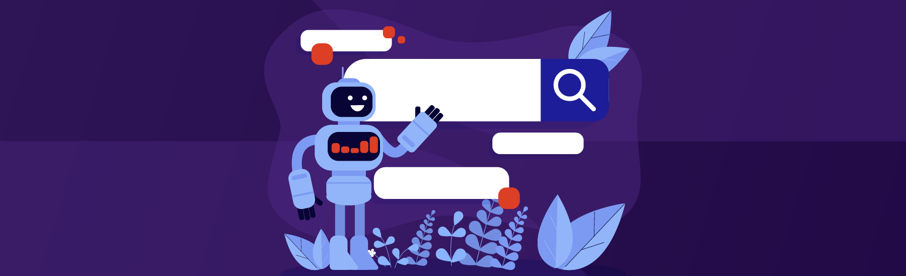 Robozinho acenando em uma barra de pesquisa