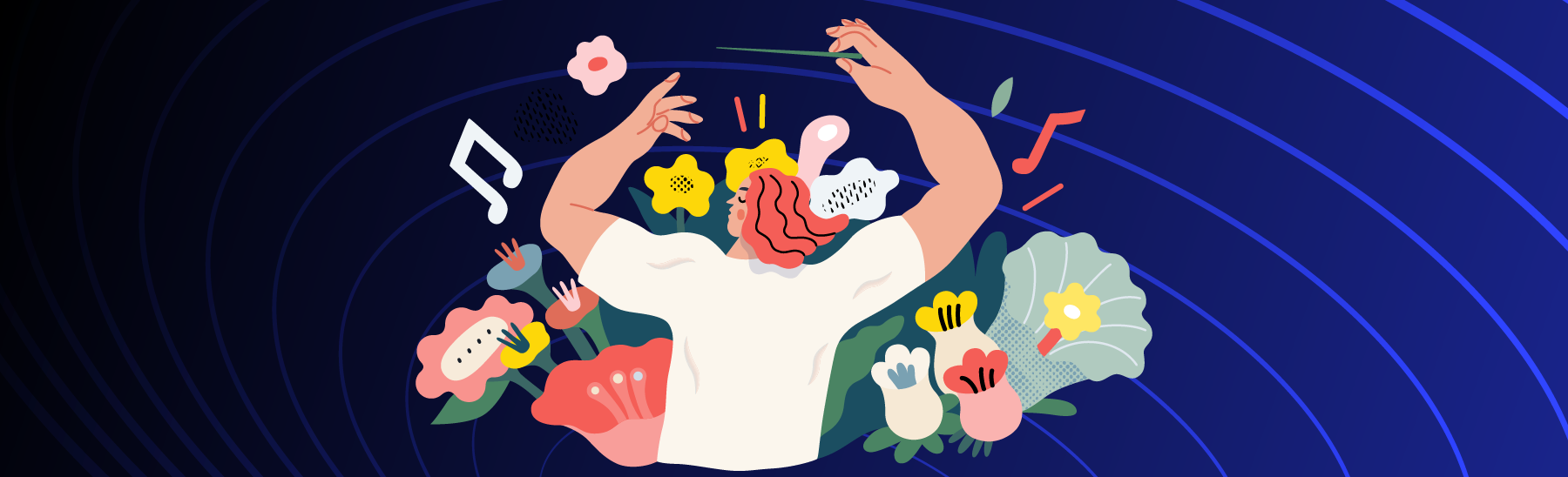 Imagem ilustrativa, que demonstra um pouco dos sentidos humanos: visão, audição, tato, olfato e paladar.